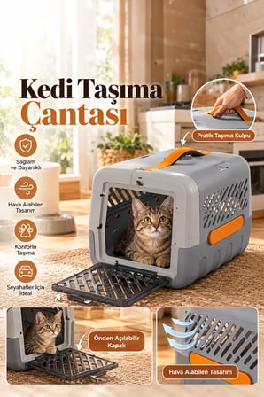 Porsima 0001 Katlanabilir Kedi Köpek Taşıma Çantası Gri Turuncu - Emniyet Kemerli Kutusu