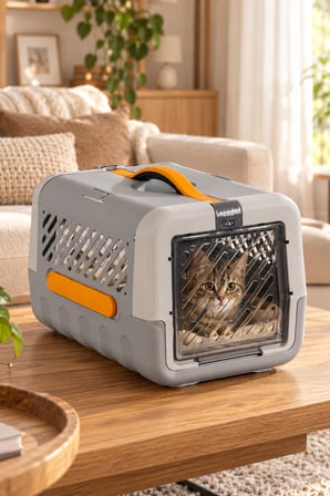 Porsima 0001 Katlanabilir Kedi Köpek Taşıma Çantası Gri Turuncu - Emniyet Kemerli Kutusu