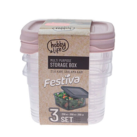 Hobby Life Festiva Kare Saklama Kabı 250ml - Pembe