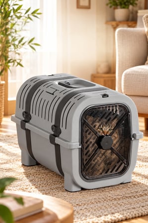 Porsima 0000 Premium Kedi Köpek Taşıma Çantası Ve Kafesi Gri - Emniyet Kemerli Taşıma Kutusu