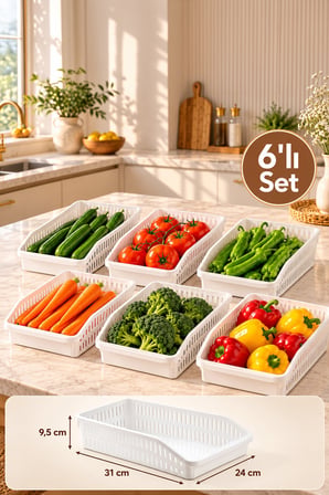 Porsima 09 1075 Orgamix 6'lı Buzdolabı Organizer Sepet Seti Beyaz - Mutfak Kiler Kutusu
