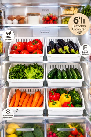 Porsima 09 1075 Orgamix 6'lı Buzdolabı Organizer Sepet Seti Beyaz - Mutfak Kiler Kutusu