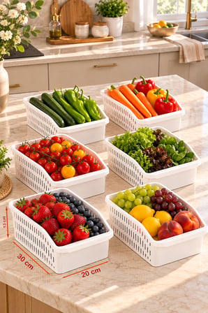 Porsima 1082 Orgamix 6'lı Beyaz Saklama Sepeti - Buzdolabı İçi Sebze Meyve Organizer