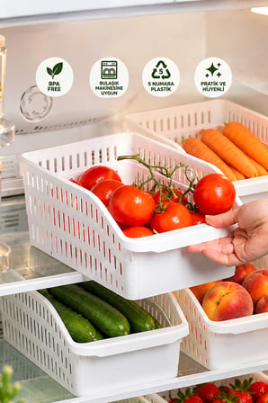 Porsima 1083 Orgamix 4'lü Beyaz Saklama Sepeti - Buzdolabı İçi Sebze Meyve Organizer