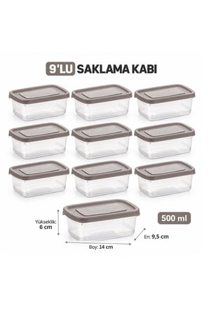 Porsima 1342 Festiva 9'lu Saklama Kabı Seti 500 Ml Cafe Latte - Şeffaf Kuruyemiş & Erzak Kabı