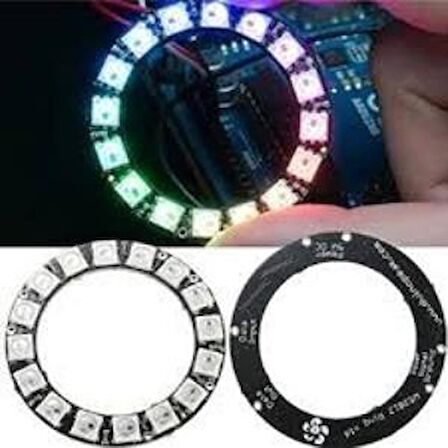 Neopixel 16 Rgb Led Halka Kartı Dahili Sürücülü - Neopixel Ring - 16 X Ws2812 5050 Rgb Led With Inte