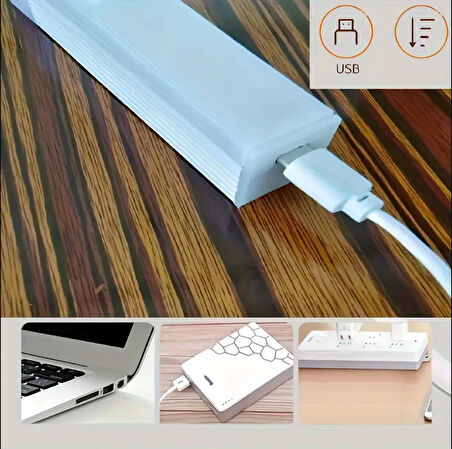  20 CM SARI GÜN IŞIĞI HAREKET SENSÖRLÜ DOLAP İÇİ ÇALIŞMA MASASI MUTFAK TEZGAH ALTI USB LED IŞIK