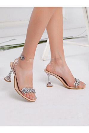 Nysa 0730 Taşlı Şeffaf Topuk Fashion Kadın Sandalet