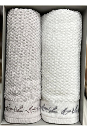 Özdilek Filgo Çiçekli 2'li Kutulu Havlu Beyaz-Gri