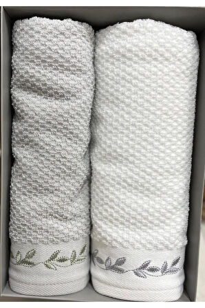 Özdilek Filgo Çiçekli 2'li Kutulu Havlu Yeşil-Beyaz