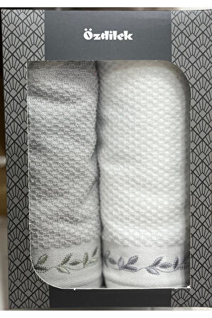 Özdilek Filgo Çiçekli 2'li Kutulu Havlu Yeşil-Beyaz