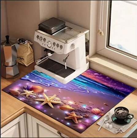 55 CM x 45 CM OKYANUS ESİNTİSİ TASARIMI TEZGAH ÜSTÜ BULAŞIK KURUTMA MATI BULAŞIKLIK KURUTMA ÖRTÜSÜ