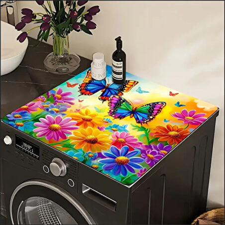 55 CM x 45 CM GÖKKUŞAĞI KELEBEK ÇİÇEK TASARIMI TEZGAH ÜSTÜ BULAŞIK KURUTMA MATI BULAŞIKLIK KURUTMA ÖRTÜSÜ