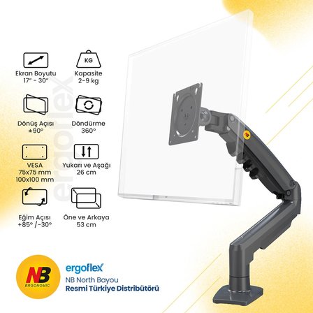 NB North Bayou F80 Dark Gray Amortisörlü 2-9 kg Monitör Standı