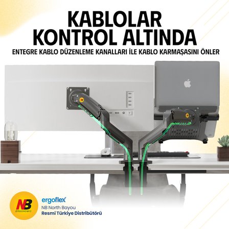 North Bayou NB F160-FP Gri Amortisörlü 17-27 Monitör Tutucu ve 10-17 Laptop Standı