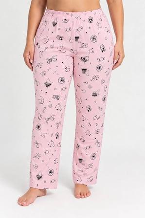 Pembe Yiyecek Desenli Örme Büyük Beden Pijama Altı