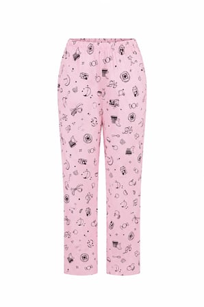 Pembe Yiyecek Desenli Örme Büyük Beden Pijama Altı