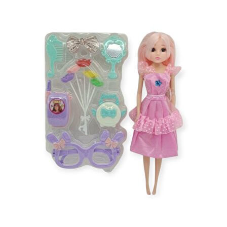 Güzellik Seti 7Parça Aksesuarlı Bebek Seti - Pembe