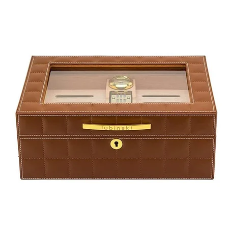 Lubinski Deri Camlı Humidor Puro Kutusu Kahverengi 50s