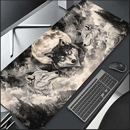 90X40 CM AY VE KURT TEMALI KAYDIRMAZ TABAN SPEED YÜZEY OYUNCU MOUSE PAD GAMİNG