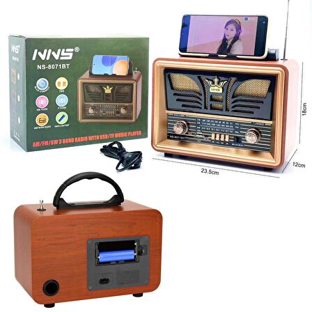 RADYO NOSTALJİ ŞARJLI PİLLİ BT/USB/SD/FM TELEFON STANDLI NNS NS-8071BT