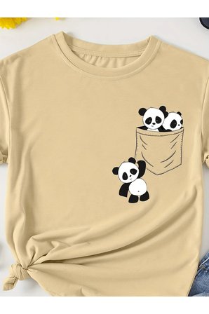 Unisex Cep Panda Baskılı Tasarım Tshirt