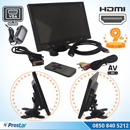 Güvenlik Kamera Monitörü 9" Ekran Hdmi Vga Av Girişli Lcd Ekran 4 Kanal