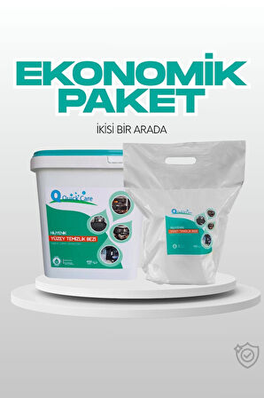 QUICKCARE Dezenfektanlı Hijyenik Yüzey Temizlik Havlusu Kova + Yedek Mendil 800 Adet Eko Aloe Vera Kokulu