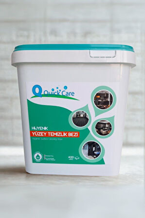 QUICKCARE Dezenfektanlı Hijyenik Yüzey Temizlik Havlusu Kova + Yedek Mendil 800 Adet Eko Aloe Vera Kokulu