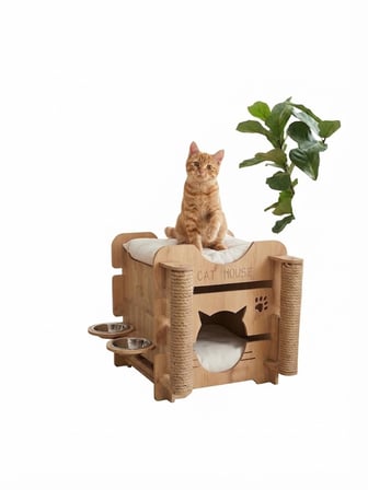 Missidea 3 Fonksiyon Bir Arada Ahşap Kedi Evi