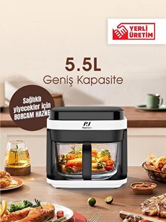 PiranTech Özel Borcamlı Pişirme Haznesi, Çift Kulplu, Dokunmatik Kontrollü Airfryer-Fritöz 5,5 Litre