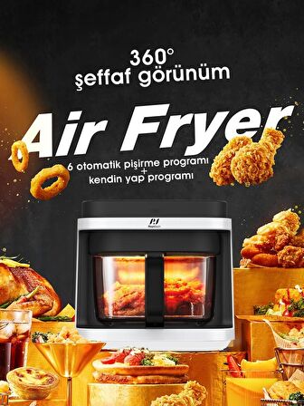 PiranTech Özel Borcamlı Pişirme Haznesi, Çift Kulplu, Dokunmatik Kontrollü Airfryer-Fritöz 5,5 Litre