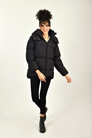 Rodi Oversize Kapüşonlu Düz Uzun Kollu Kadın Şişme Mont RD23KB020584