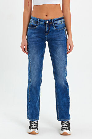 Kadın Sol Cep Fermuarlı Denim Pantolon RD24YB013780