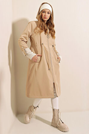 Rodi Kadın Leopar Kol Katlamalı Trenchcoat DS22YB119091