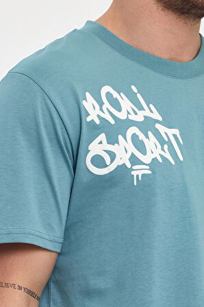 Erkek Arkası Baskılı Bisiklet Yaka T-shirt 2744