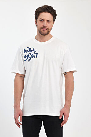 Erkek Arkası Baskılı Bisiklet Yaka T-shirt 2744