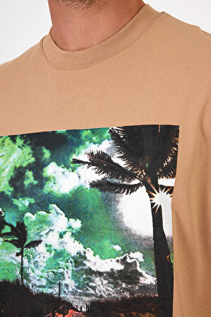 Erkek Bisiklet Yaka Hawaıı Baskılı T-shirt 7021