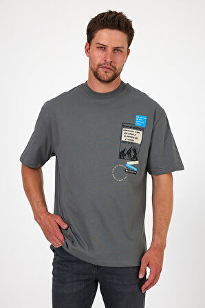 Erkek Bisiklet Yaka Baskılı T-shirt 7023