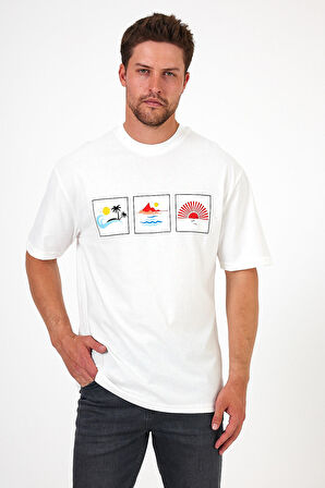 Erkek Bisiklet Yaka  Baskılı T-shirt 0210