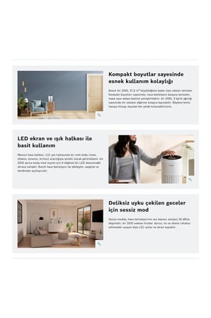 Bosch 37,5 m² Aktif Karbon HEPA Filtreli Evcil Hayvan Tüyü Akıllı Hava Temizleyici Sessiz