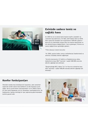 Bosch 37,5 m² Aktif Karbon HEPA Filtreli Evcil Hayvan Tüyü Akıllı Hava Temizleyici Sessiz