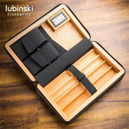 Lubinski Deri-Silikon Seyahat Puro Çantası Humidor Siyah/Lacivert