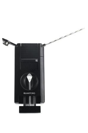 Quantoro Çift Torch Pürmüz V-Cut/Delicili/İğneli Siyah Metal Puro Çakmağı - TRZ1094