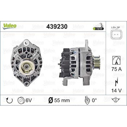 Renault Alternator 12v 75a  Renault Kangoo 97>08 Clio II 00>08 Megane I 00> 02 1.9d 1.9 DCI - Valeo 439230