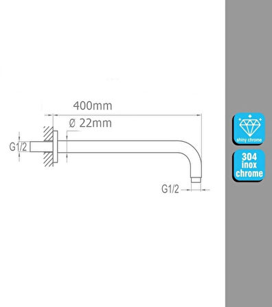 Yapıtaşı Yt296 Ankastre Duvardan Tepe Duş başlığı Borusu oval 40cm