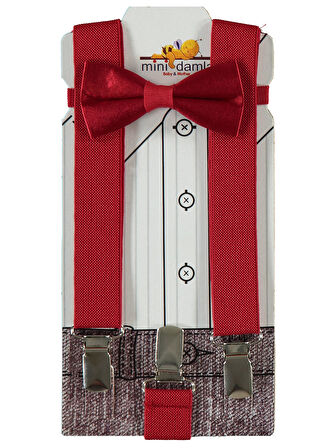Minidamla Erkek Çocuk Pantolon Askısı Takımı 1-7 Yaş  Kırmızı