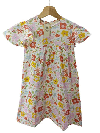 Kız Çocuk Çok Renkli Çiçek Desenli Elbise