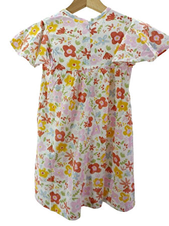 Kız Çocuk Çok Renkli Çiçek Desenli Elbise