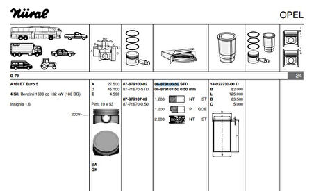 Opel Motor Segmanı İnsignia (a1,6let) / (180hp) / (79,00mm) / (std) - Goetze 68791005g